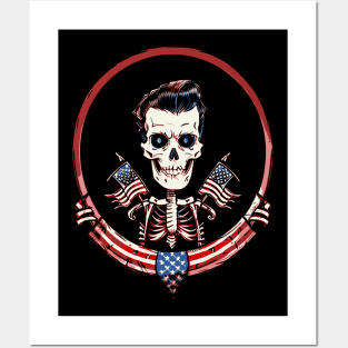 Fun Retro Patriotic Rockabilly Skeleton Posters and Art